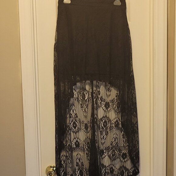 Forever 21 Dresses & Skirts - Forever 21 Black Lace Asymmetrical Skirt size M